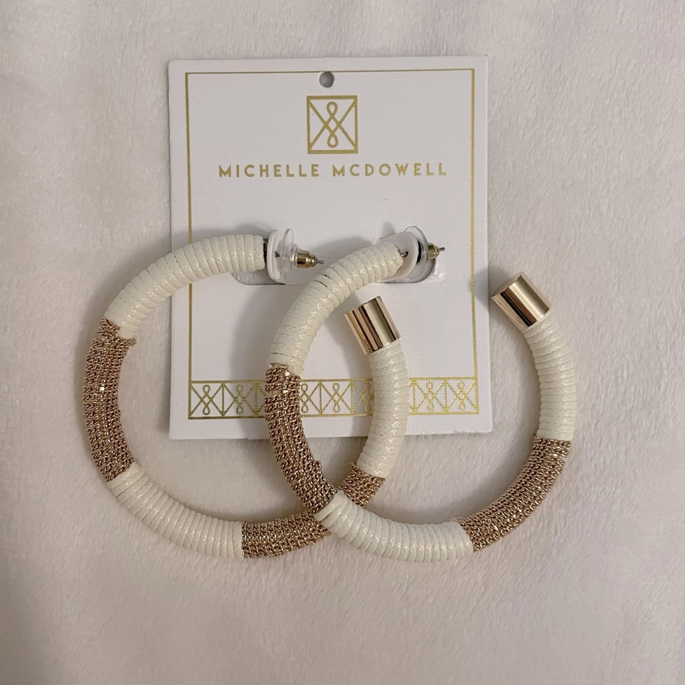 MICHELLE MCDOWELL NWT Gold Cream Ivory “Ethan” wrapped thick hoop earrings